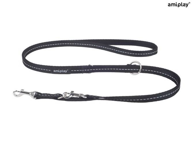 amiplay Smycz regulowana 6 in 1 Reflective M Czarny - amiplay