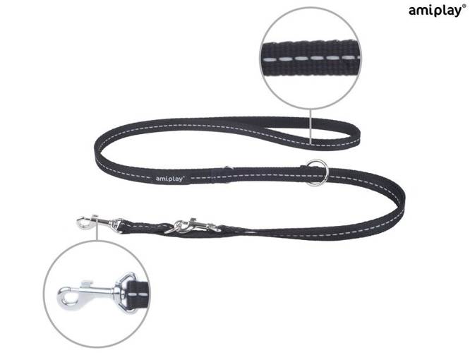 amiplay Smycz regulowana 6 in 1 Reflective M Czarny - amiplay