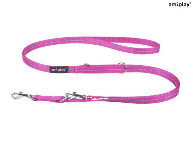 amiplay Smycz regulowana 6 in 1 Reflective S Różowy - amiplay