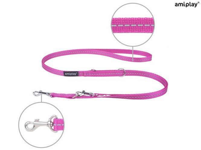 amiplay Smycz regulowana 6 in 1 Reflective S Różowy - amiplay