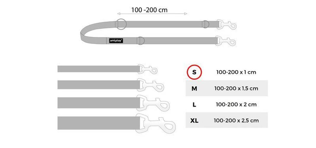 amiplay Smycz regulowana 6 in 1 Reflective S Różowy - 