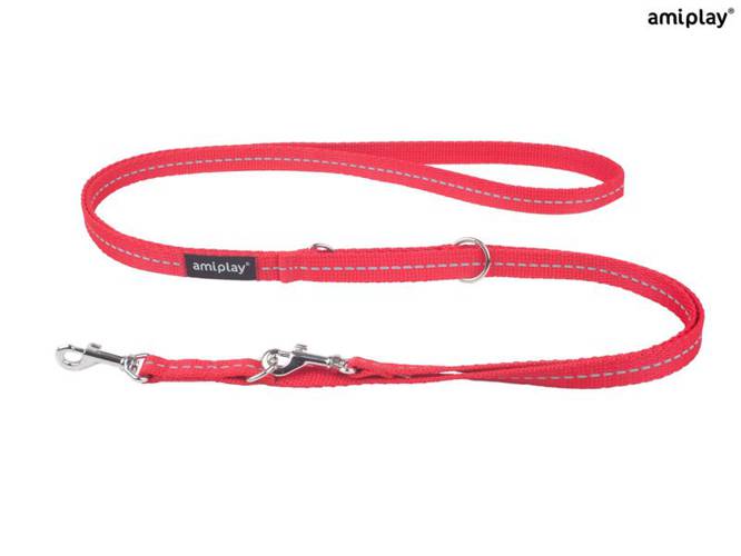 amiplay Smycz regulowana 6 in 1 Reflective S Czerwony - amiplay