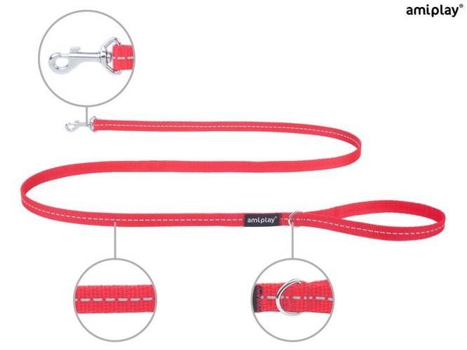 amiplay Smycz Reflective M Czerwony - amiplay