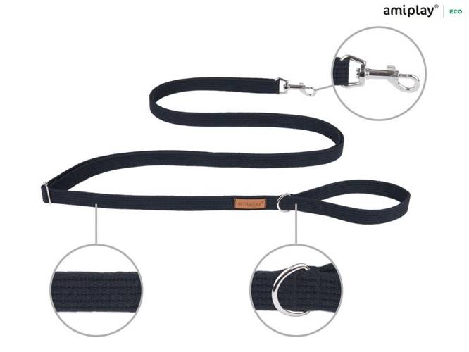 amiplay Smycz regulowana Easy Fix Cotton S Czarny - amiplay