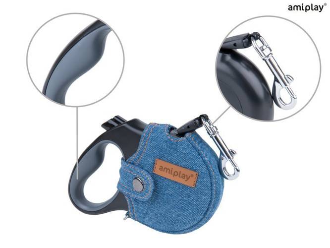 amiplay Smycz automatyczna infini z obudową Denim S Niebieski - amiplay