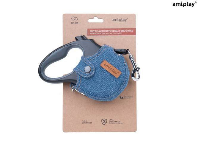 amiplay Smycz automatyczna infini z obudową Denim S Niebieski -