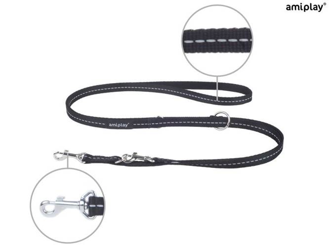amiplay Smycz regulowana 6 in 1 Reflective S Czarny - amiplay