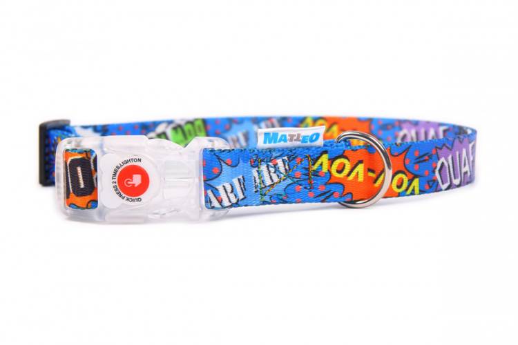 Obroża Klamra LED - Graffiti Niebieski 0545 20MM 55CM 35-50CM -