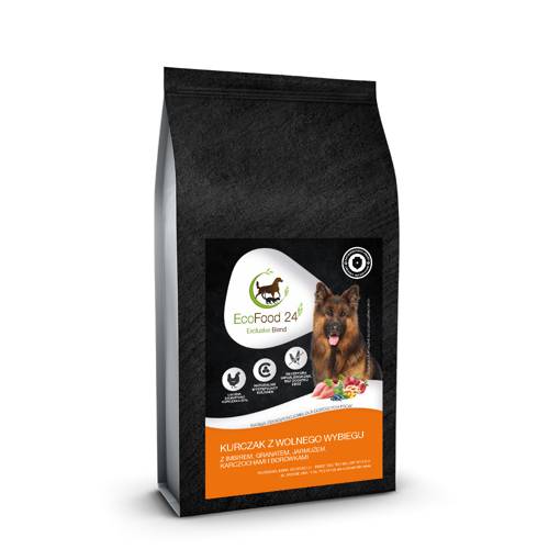 Karma sucha dla psa - Kurczak z wolnego wybiegu z imbirem, granatem, jarmużem, karczochami i jagodami 2kg - EcoFood24