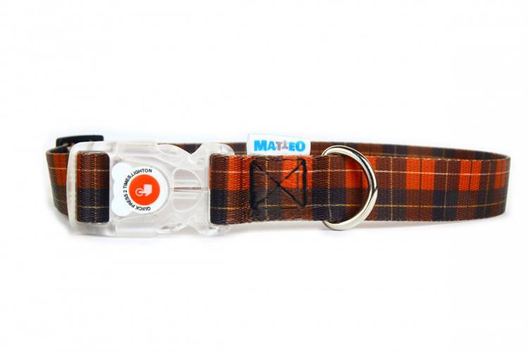 Obroża Klamra LED - Szkocka Krata 0556 25MM 0CM 38-65CM - matteo-company