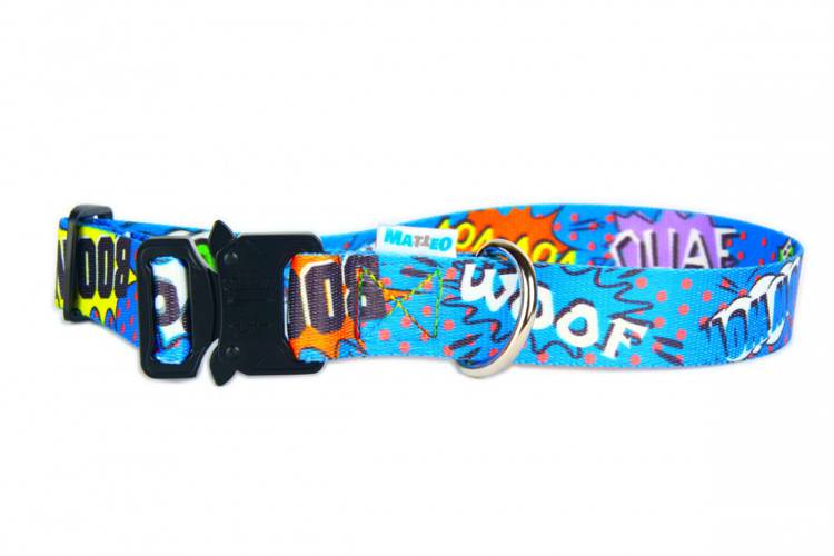 Obroża Klamra Metalowa - Graffiti Niebieskie 0525 25MM 32-58CM -