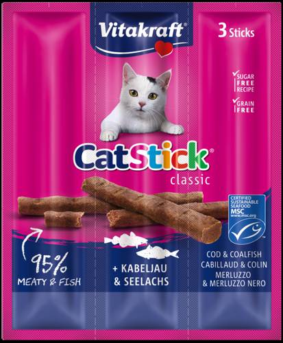 Vitakraft Cat Stick Mini Dorsz, Tuńczyk i Czarniak 3x6g - Vitakraft
