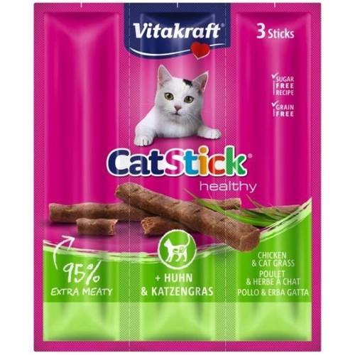 Vitakraft Cat Stick Mini kabanos z kurczakiem i trawą 3x6g - Vitakraft