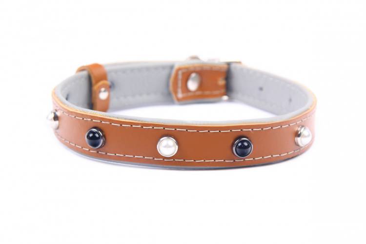 Obroża skóra Premium Kryształ - Brąz/Szary 1294 14MM 31CM 23-28CM - matteo-company