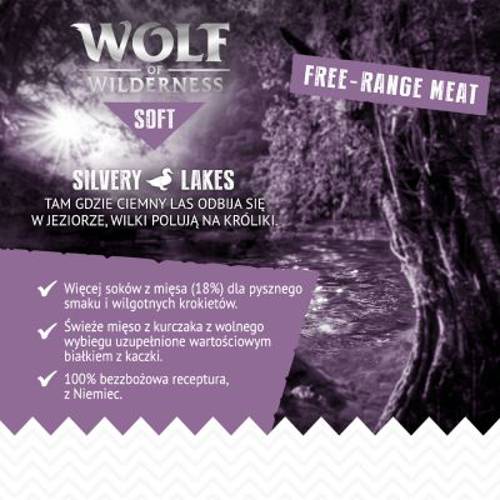 Wolf of Wilderness "Soft - Silvery Lakes", kurczak i kaczka z wolnego wybiegu 1 kg - Wolf Of Wilderness