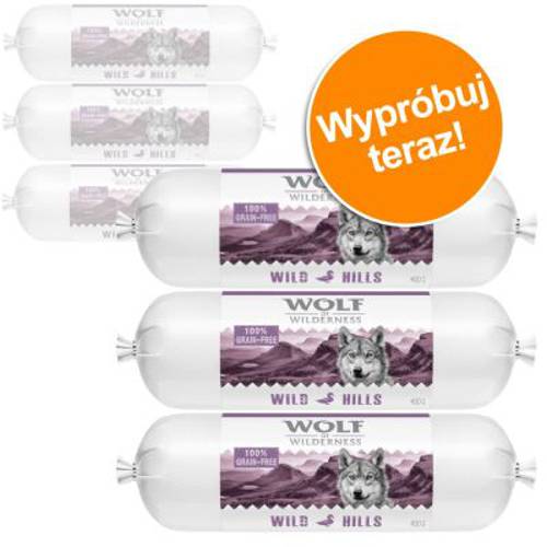 Pakiet próbny Wolf of Wilderness, kiełbaski, 6 x 400 g Wild Hills, kaczka - Wolf Of Wilderness