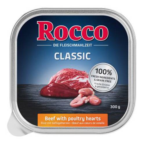 Megapakiet Rocco Classic tacki, 27 x 300 g Wołowina i serca drobiowe - Rocco