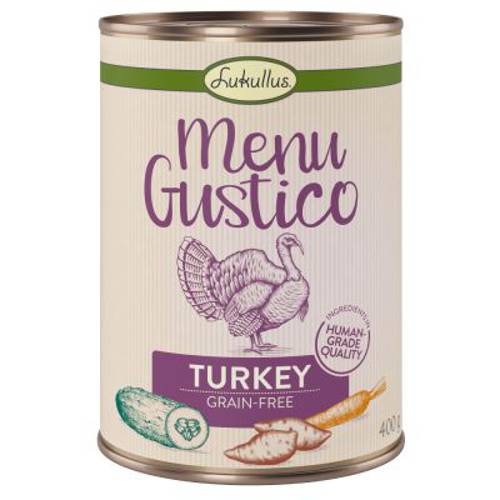 Mieszany pakiet próbny Lukullus Menu Gustico 6 x 400 g (4 rodzaje) - Karma Lukullus