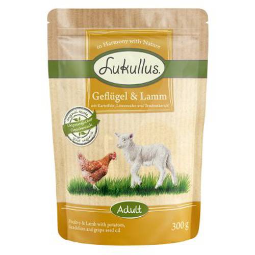 Lukullus w saszetkach, 6 x 300 g (bez zbóż) Kaczka i cielęcina - Karma Lukullus