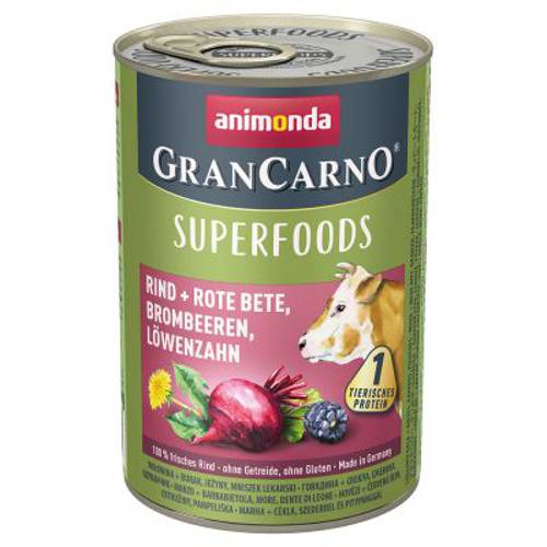 Animonda GranCarno Adult Superfoods, 6 x 400 g Wołowina, burak, jeżyna, mniszek lekarski - Animonda