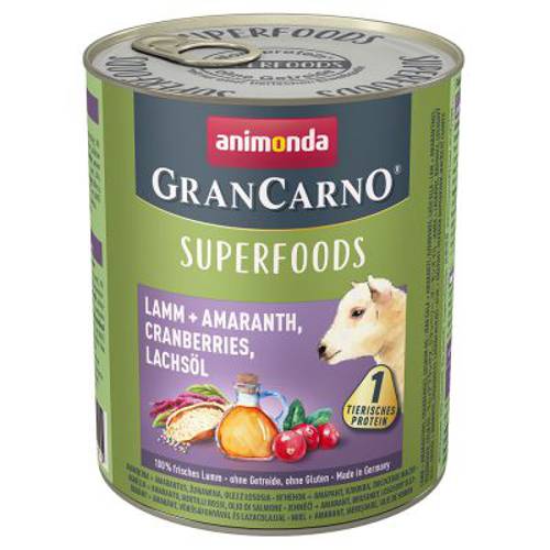 Animonda GranCarno Adult Superfoods, 6 x 800 g Kurczak, szpinak, maliny i pestki dyni - Animonda