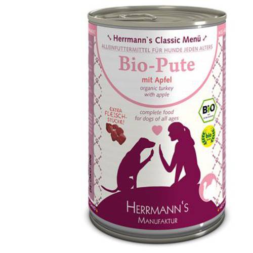 Korzystny pakiet Herrmanns Menu bezzbożowe, 12 x 400 g Bioindyk z biojabłkiem - Herrmanns