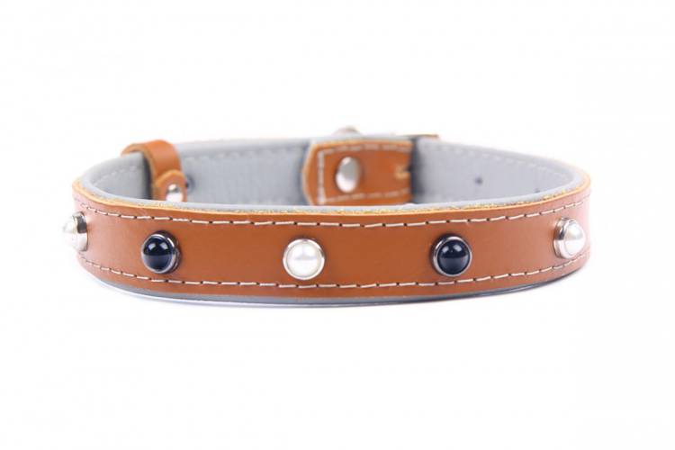 Obroża skóra Premium Kryształ - Brąz/Szary 1324 24MM 44CM 33-41CM - matteo-company