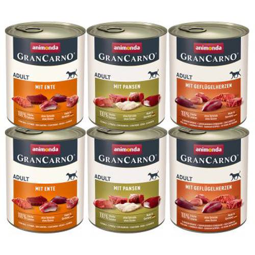 Animonda GranCarno Original Adult, 6 x 800 g Wołowina i kacze serca - Animonda
