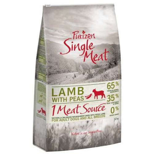 Purizon Single Meat Adult, jagnięcina z grochem, bez zbóż 4 x 1 kg - Purizon