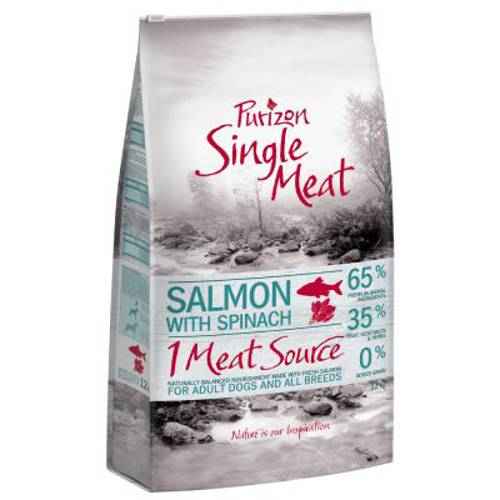 Purizon Single Meat Adult, łosoś ze szpinakiem, bez zbóż 12 kg - Purizon