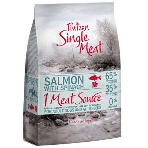 Purizon Single Meat Adult, łosoś ze szpinakiem, bez zbóż 12 kg - Purizon