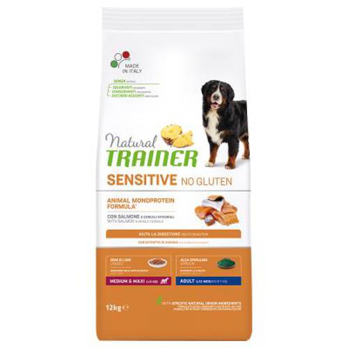 Trainer Natural Sensitive No Gluten Adult Medium/Maxi, łosoś 12 kg - Nova Foods Trainer Fitness