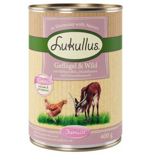 Megapakiet Lukullus Junior, 24 x 400 g Serca indycze z jagnięciną -
