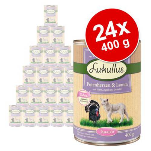 Megapakiet Lukullus Junior, 24 x 400 g Drób z dziczyzną (bez zbóż) - Karma Lukullus
