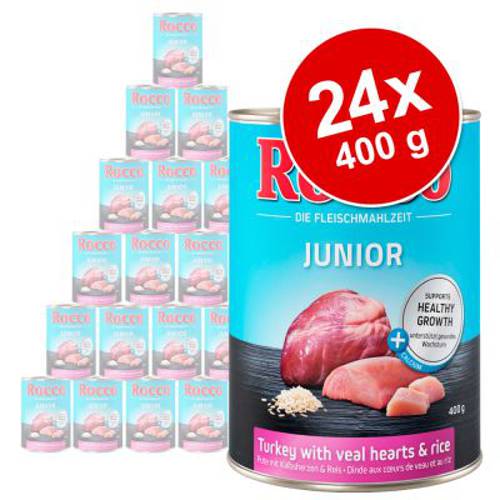 Megapakiet Rocco Junior, 24 x 400 g Drób i serca kurze z ryżem - Rocco