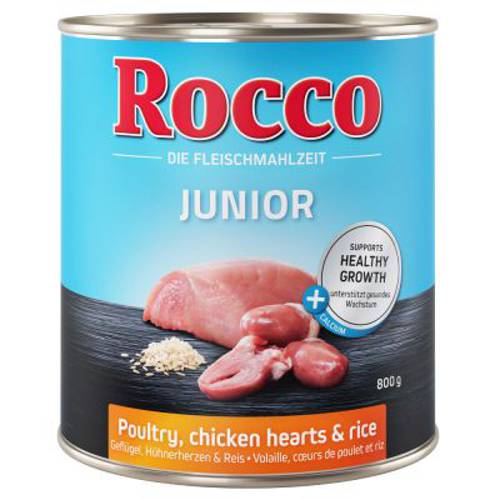 Rocco Junior, 6 x 800 g Serca kurze z ryżem i wapniem - Rocco