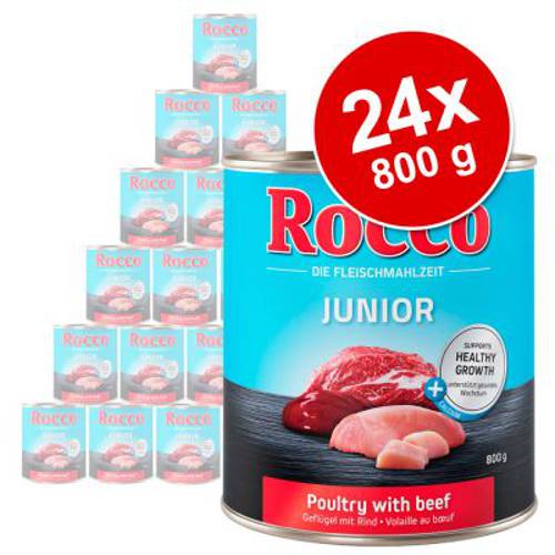 Megapakiet Rocco Junior, 24 x 800 g Indyk i serca cielęce z wapniem - Rocco