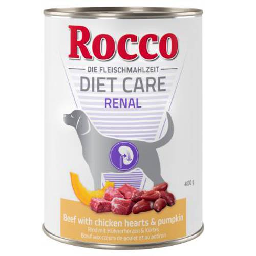 Rocco Diet Care Renal, wołowina z kurzymi sercami i dynią 24 x 400 g - Rocco