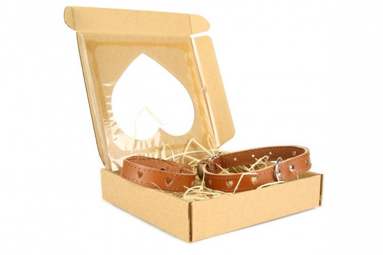 Obroża Skóra Serca  - Brązowy 0382 25MM 56CM 38-51CM - matteo-company