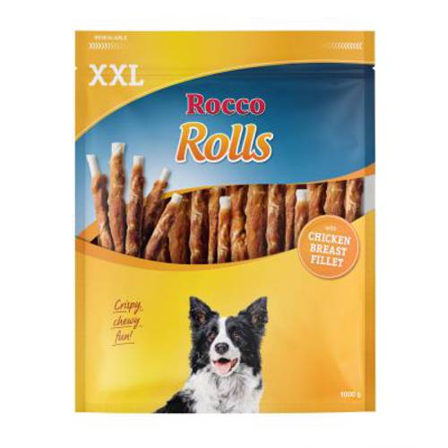Rocco Rolls XXL pałeczki do żucia Filet z piersi kurczaka, 2 x 1kg - Rocco