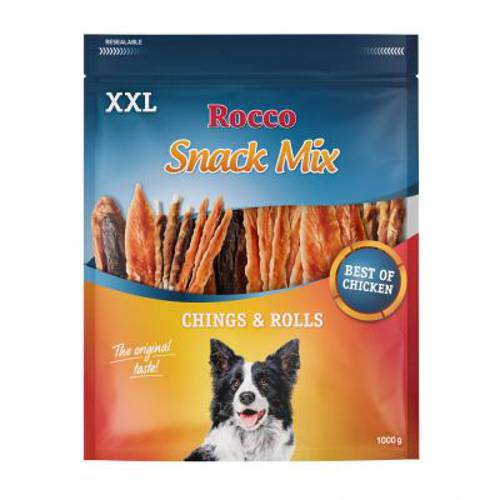 Rocco Rolls XXL pałeczki do żucia Mix: Filet z piersi kurczaka, pierś z kaczki, ryba, 2 x 1 kg - Rocco
