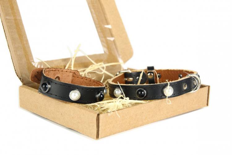 Obroża Skóra Kryształ - Czarna 0171 12MM 31CM 23-28CM - matteo-company
