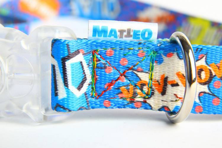 Obroża Klamra LED - Graffiti Niebieski 0555 25MM 0CM 38-65CM - matteo-company