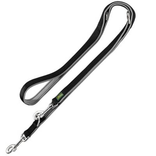 Smycz nylonowa HUNTER z neoprenowym podszyciem, czarno-szara Dł. x szer.: 200 x 2 cm, regulowana - Hunter