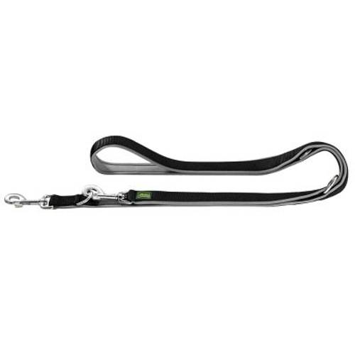 Smycz nylonowa HUNTER z neoprenowym podszyciem, czarno-szara Dł. x szer.: 200 x 2 cm, regulowana - Hunter
