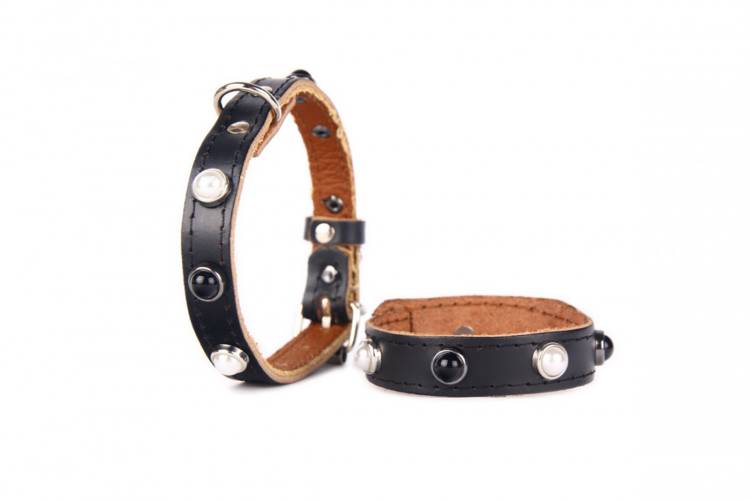 Obroża Skóra Kryształ - Czarna 0181 14MM 34CM 23-31CM - matteo-company