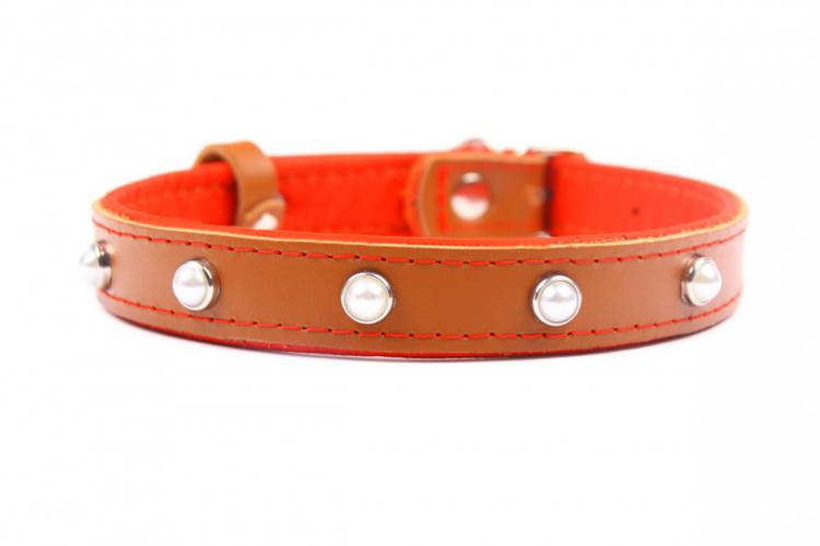 Obroża skóra Premium Kryształ - Brąz/Czerwony 1332 24MM 50CM 35-46CM - matteo-company