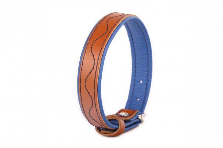Obroża skóra Premium Fala – Brąz/Niebieski 1383 24MM 50CM 35-46CM - matteo-company