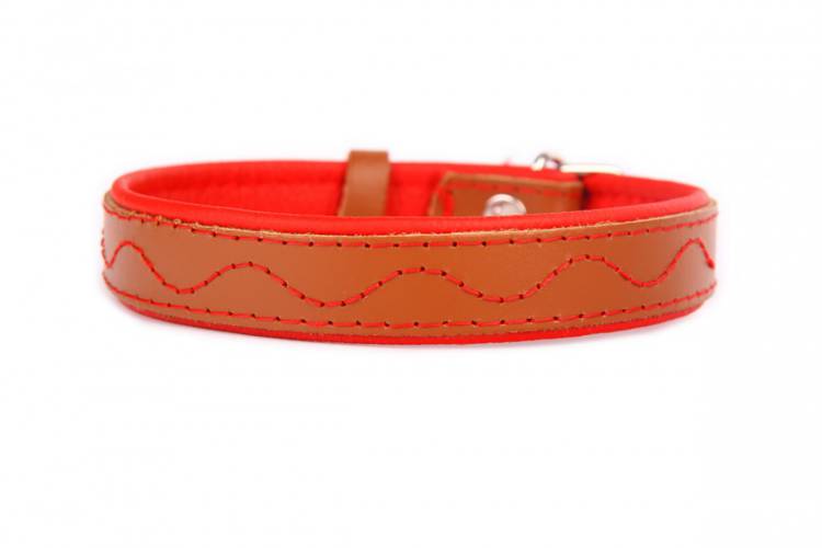 Obroża skóra Premium Fala – Brąz/Czerwony 1402 40MM 62CM 41-57CM - matteo-company