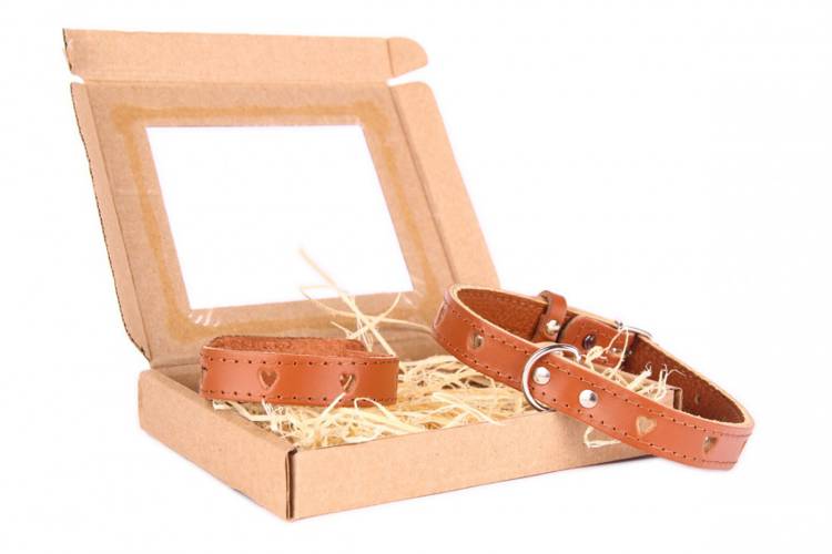 Obroża Skóra Serca  - Brązowy 0382 25MM 56CM 38-51CM - matteo-company